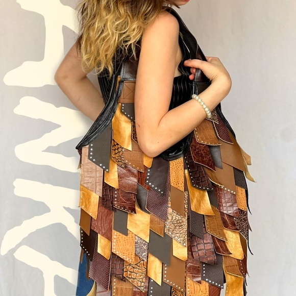 Handmade multicolored hippie fringe tassel leather Boho bag - Picture 2 of 8